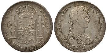 Мексика 8 реалов 1813 JJ, монетный двор Mo (Мехико Сити), Фердинанд VII Испанский (1808-1821) KM 111 серебро 00-00