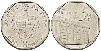 Куба 5 сентаво 1994 Casa Colonial KM 575.1 сталь плакированная никелем 66-648