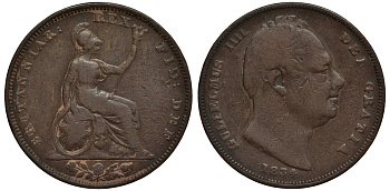 Великобритания 1 фартинг 1834 Вильгельм IV (1830-1837) KM 705, Spink 3848 медь 1523-913