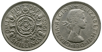 Великобритания 2 шиллинга (флорин) 1962 Елизавета II (1952-2022) KM 906, Spink 4146 медно-никель 4382-335