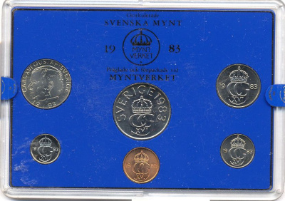 Швеция набор монетного двора из 6 монет 1983 в пластике, Карл XVI Густав (1973- ) KM MS27 UNC 5-4-2-57