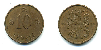 Финляндия 10 пенни 1919 KM 24 медь 41-1024