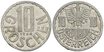 Австрия 10 грошей 1984 KM 2878 алюминий 4135-253