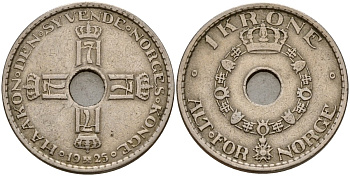 Норвегия 1 крона 1925 Хокон VII (1905-1957) KM 385 медно-никель 4187-923