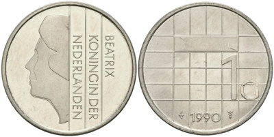 Нидерланды 1 гульден 1990 Беатрикс (1980-2013) KM 205 никель UNC 4579-441