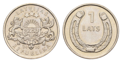 Латвия 1 лат 2010 Подкова, концами, направленными вверх KM 117 медно-никель UNC 4679-354