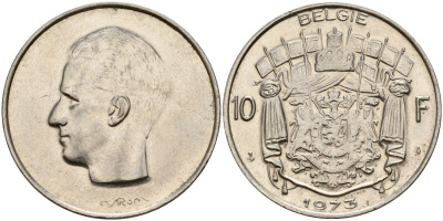 Бельгия 10 франков 1973 Belgie KM 156 никель 4150-821