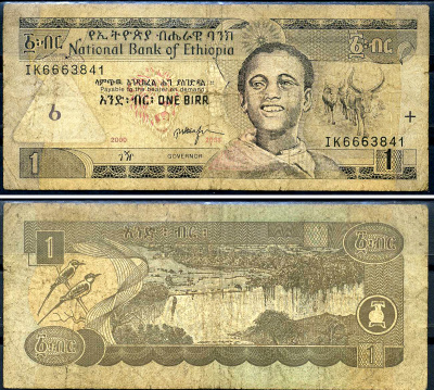 Эфиопия 1 быр ED 2000 AD 2008 Pick 46 e бумага 8592-6-3-1