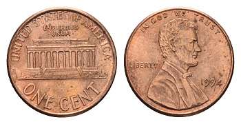 США 1 цент 1994 Авраам Линкольн KM 201b цинк плакированный медью UNC 4613-643