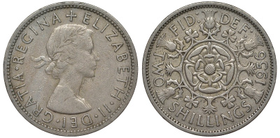 Великобритания 2 шиллинга (флорин) 1956 Елизавета II (1952-2022) KM 906, Spink 4146 медно-никель 4123-921