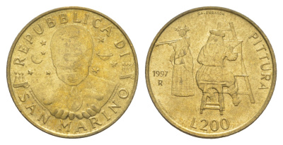 Сан-Марино 200 лир 1997 KM 366 алюминиевая бронза 4514-1135