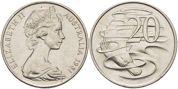 Австралия 20 центов 1981 Елизавета II (1952-2022), утконос KM 66 медно-никель 4521-136