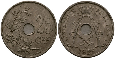 Бельгия 25 сантимов 1929 Belgie, Альберт I (1909-1934) KM 69 медно-никель 4403-436