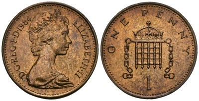 Великобритания 1 пенни 1984 Елизавета II (1952-2022) KM 927, Spink 4238 (B2) бронза 4589-936