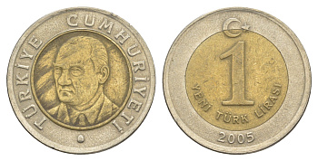 Турция 1 лира 2005 Кемаль Ататюрк KM 1169 биметалл 4629-557