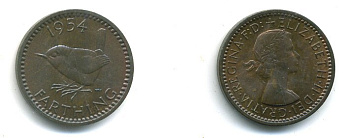 Великобритания 1 фартинг 1954 Елизавета II (1952-2022) KM 895, Spink 4159 бронза 35-745