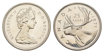 Канада 25 центов 1971 Елизавета II (1952-2022), олень KM 62b никель PROOF-LIKE (BU) 4631-917