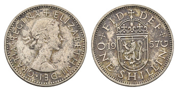 Великобритания 1 шиллинг 1957 Елизавета II (1952-2022), Шотландский герб KM 905, Spink 4148 медно-никель 4663-217