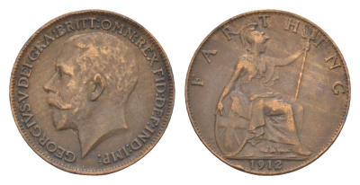 Великобритания 1 фартинг 1912 Георг V (1910-1936) KM 808.1, Spink 4059 бронза 4630-1153