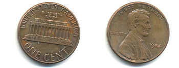 США 1 ЦЕНТ 1984 ЛИНКОЛЬН KM 201b цинк плакированный медью 86-148