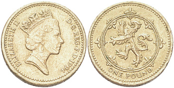 Великобритания 1 фунт 1994 Елизавета II (1952-2022) KM 967 никель латунь 4128-753