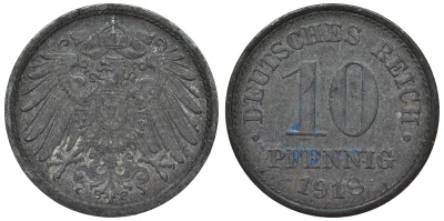 Германия 10 пфеннигов 1918 KM 26, J. 299, Weege 8 цинк 4119-332