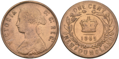 Ньюфаундленд 1 цент 1865 Виктория (1837-1901) KM 1 медь    4601-1031