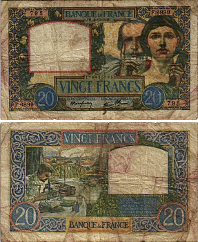 ФРАНЦИЯ 20 ФРАНКОВ 1941 4 ДЕКАБРЯ 1941 Pick 92b бумага 8607-97-1