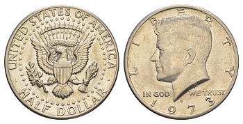 США 1/2 доллара (50 центов) 1973 Джон Кеннеди KM 202b медь плакированная медно-никелем aUNC 4526-936