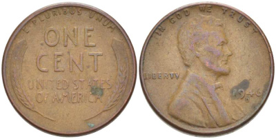 США 1 ЦЕНТ 1946 D, ЛИНКОЛЬН KM А132 медь цинк 3309-536