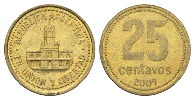 Аргентина 25 сентаво 2009 KM 110.1 алюминиевая бронза 4663-831