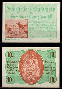 Австрия (Община Санкт-Панталеон) 10 геллеров 1920 бумага UNC (пресс) 7555-41-4-2