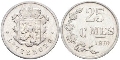 Люксембург 25 сантимов 1970 Герцог Жан (1964-1999) KM 45a.1 алюминий 211-768