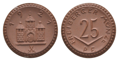 Фрайберг 25 пфеннигов 1921 Men05 8084, Men18 10080 фарфор 1094-9-82