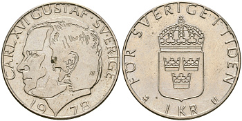 Швеция 1 крона 1978 Карл XVI Густав (1973- ) KM 852 медь плакированная медно-никелем 4364-3452