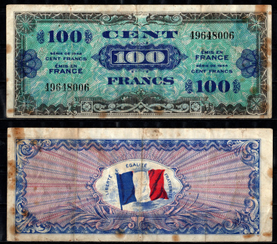 Франция 100 франков 1944 Pick 118 a бумага 8611-18-1-1