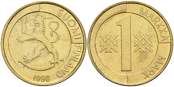 Финляндия 1 марка 1996 М KM 76 алюминиевая бронза 4364-2555