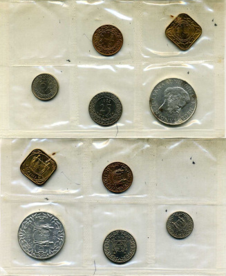 Суринам годовой набор из 5 монет (1, 5, 10 и 25 центов; 1 гульден) 1962 в запайке KM 11, 12, 13, 14 и 15 BU 00-00