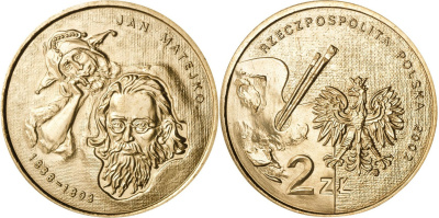 Польша 2 злотых 2002 MW, Ян Матейко (1838-1893), художник KM 444 нордик UNC 4531-311