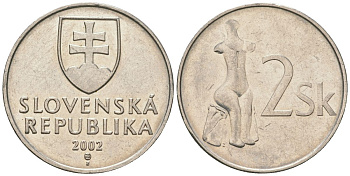 Словакия 2 кроны 2002 MK KM 13 сталь плакировнная никелем aUNC 4586-1235