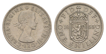 Великобритания 1 шиллинг 1955 Елизавета II (1952-2022), Шотландский герб KM 904, Spink 4147 медно-никель 4153-1221