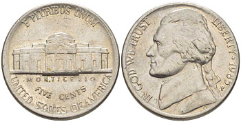 США 5 ЦЕНТОВ 1985 Р, ДЖЕФФЕРСОН KM А192 медно-никель 51-2023