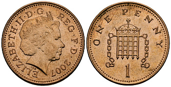 Великобритания 1 пенни 2007 Елизавета II (1952-2022) KM 986, Spink 4710 (B5) сталь плакированная медью 4176-644