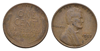 США 1 цент 1957 D, Авраам Линкольн KM 132 бронза 4674-459