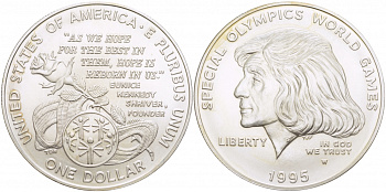 США 1 доллар 1995 W, специальные Олимпийские игры KM 266 серебро UNC 1082-2-31