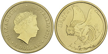 Австралия 1 доллар 2011 серия мифические существа, грифон KM 1583 алюминиевая бронза UNC M42-3