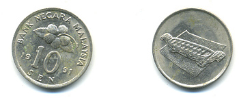 Малайзия 10 сенов 1991 цветок KM 51 медно-никель 3999-553