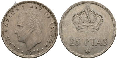 Испания 25 песет 1975 (80) Хуан Карлос I (1975-2014) KM 808 медно-никель 175-1051