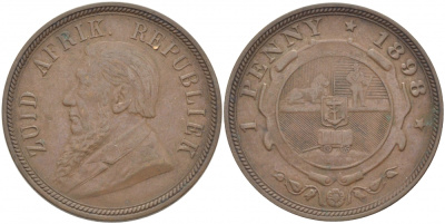 Южно-Африканская Республика, Трансвааль 1 пенни 1898 Пауль Крюгер KM 2 медь 180-1011