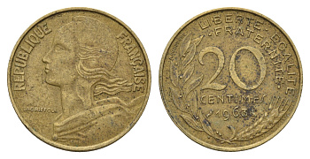 Франция 20 сантимов 1963 KM 930 алюминиевая бронза 4673-1111